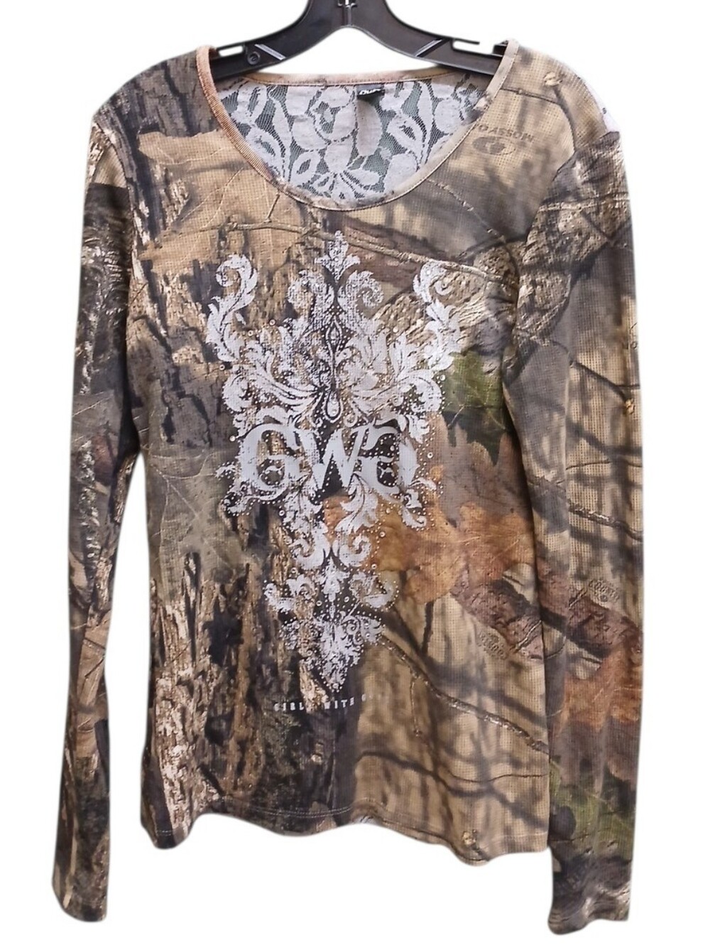 Girls With Guns Realtree-Inspired Long Sleeve Tee Camo Graphic Lace Back Large